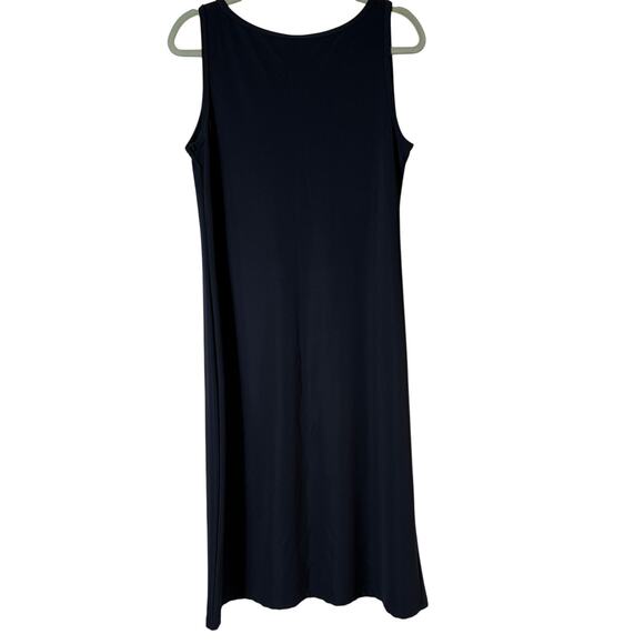 Vintage Black Modest Midi Dress SZ L Sleeveless Round Neck Travel Minimalist - Picture 1 of 6